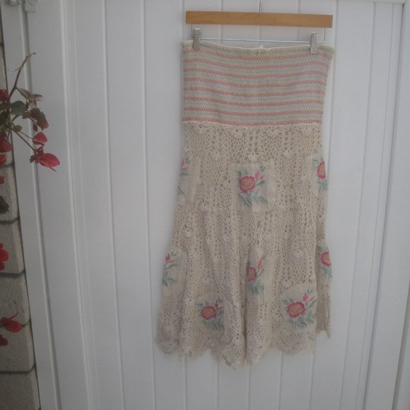 Anthropologie Solitaire Bohemian Crochet Hippie 70s Style Skirt or Mini Dress M - Picture 2 of 5